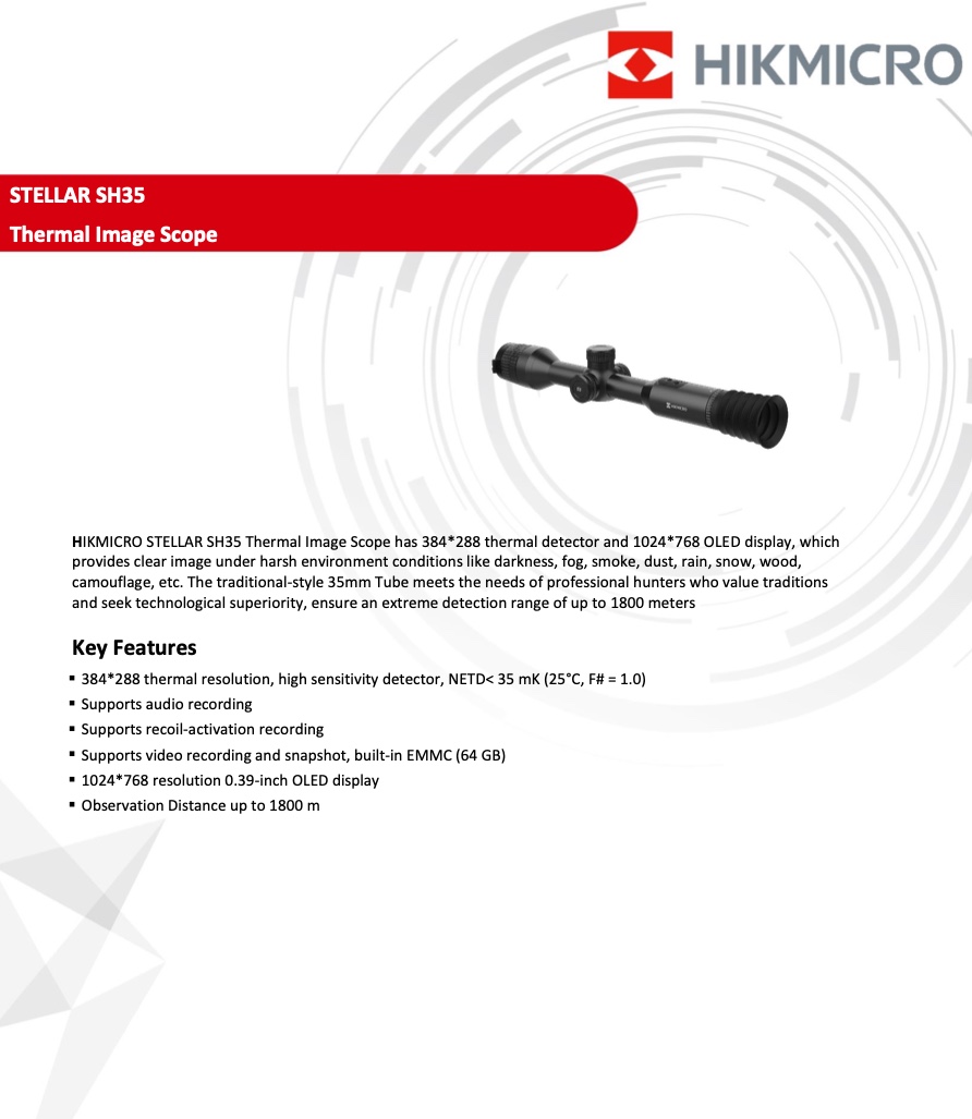 HIKMICRO SCOPE STELLAR THERMAL TR36 SH SERIES LENS 35mm